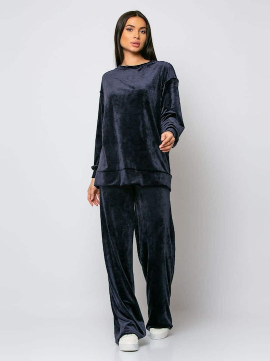 Noobass Women's Navy Blue Set with Trousers in Wide Line