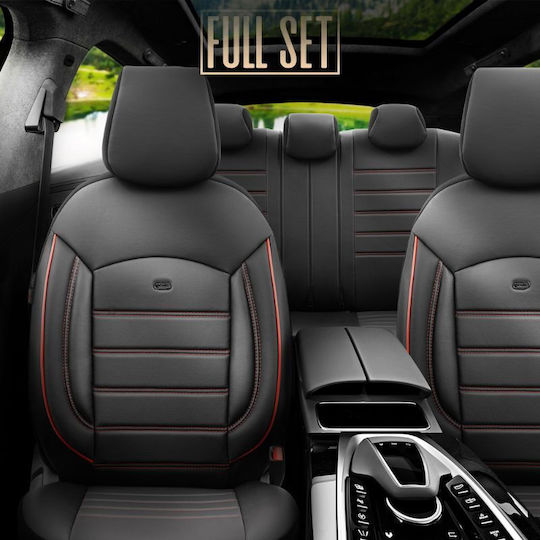 Otom Car Cover Set 11pcs Leatherette Inspire Design Universal Black / Red