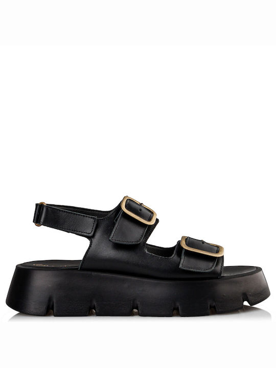 Envie Shoes Flatforms Leather Women's Sandals Black