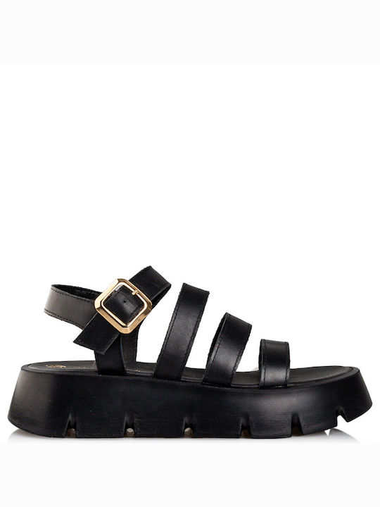 Envie Shoes Δερμάτινα Γυναικεία Σανδάλια Flatforms σε Μαύρο Χρώμα