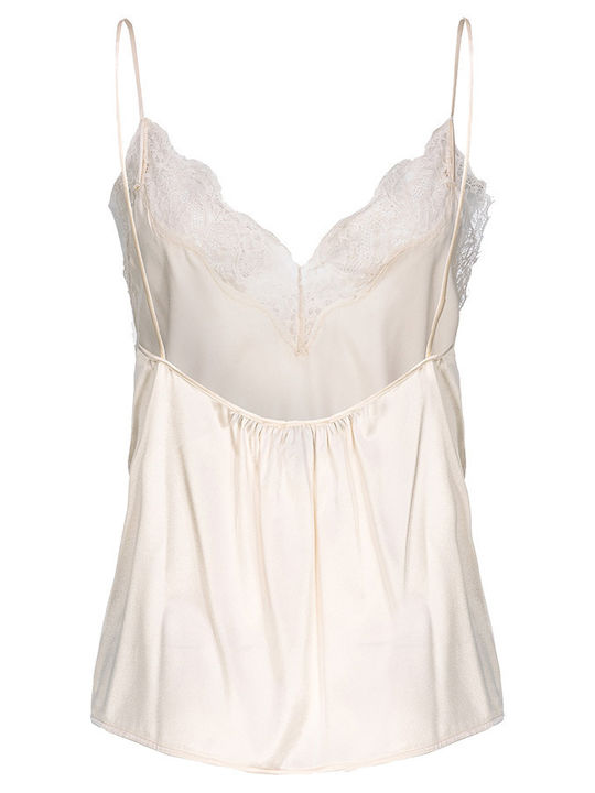 Tevatrone Γυναικείο Σατέν Lingerie Top με Δαντέλα Μπεζ