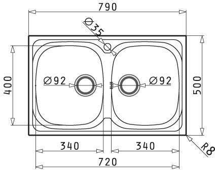 Pyramis Sparta 2B 100132801 Drop-In Sink Inox Satin W79xD50cm Silver