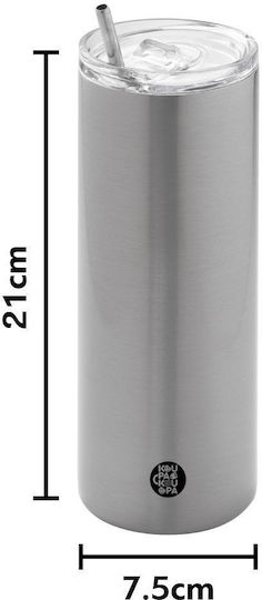 Koupakoupa I'm Glass Thermos Stainless Steel BPA Free 600ml Silver with Straw