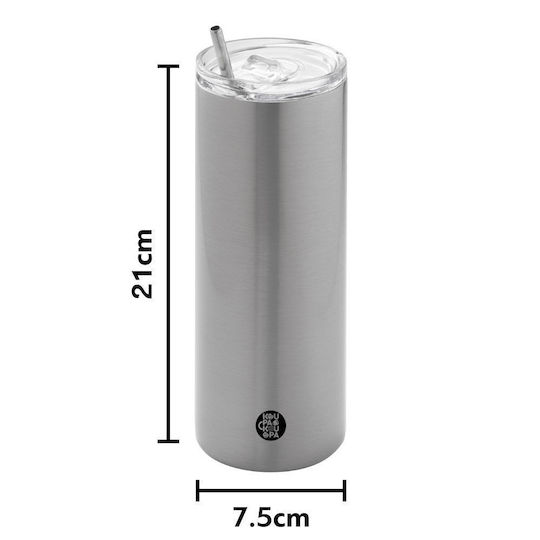 Koupakoupa You Glass Thermos Stainless Steel BPA Free 600ml Silver with Straw