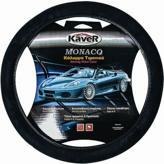 Kaver Auto-Lenkradabdeckung Monaco mit Durchmesser 38cm Synthetisch Schwarz mit Schwarzer Naht