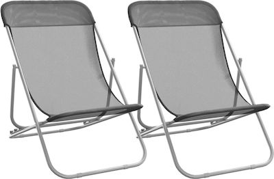 vidaXL Lounger-Armchair Beach with Recline 3 Slots Gray Waterproof 83x57.5x81cm Set of 2pcs