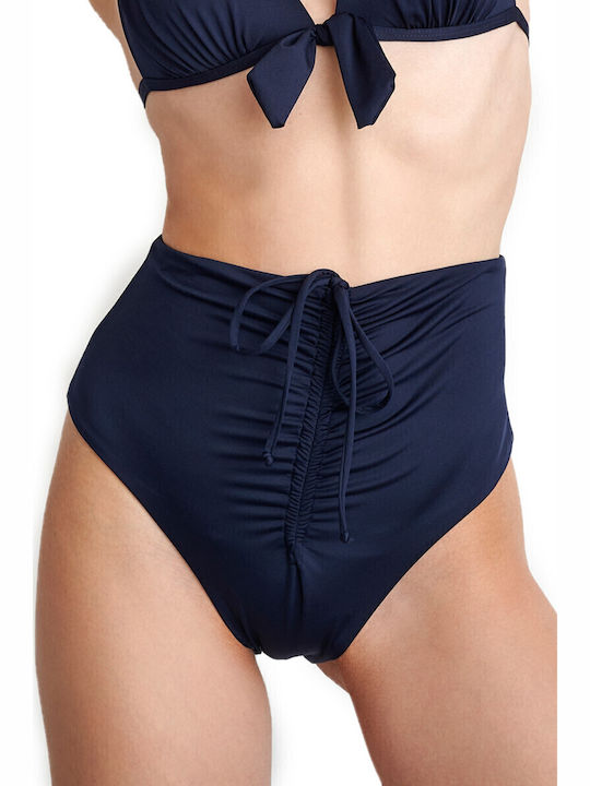 Bikini Slip Hohe Taille Marineblau