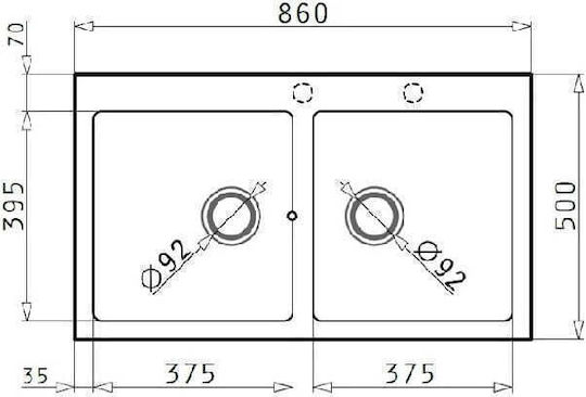 Pyramis Athlos 2B 070071411 Drop-In Sink Synthetic Granite W86xD50cm Beige