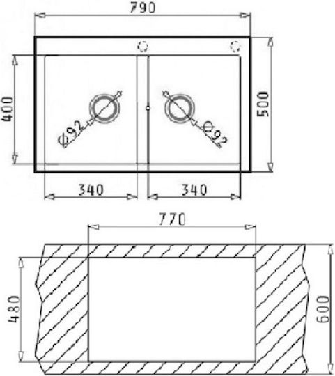 Pyramis Alazia 2B 070136911 Drop-In Мивка от Синтетичен Гранит Ш79xД50см Слонова кост