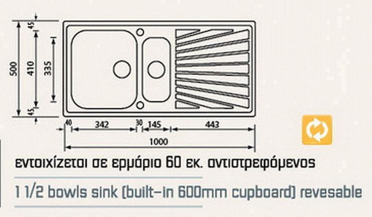 Sanitec Drop-In Sink Left Inox Satin W100xD50cm Silver