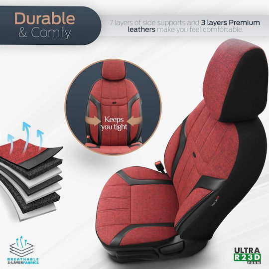 Otom Set Huse Auto 11buc Piele sintetica Universal Roșu