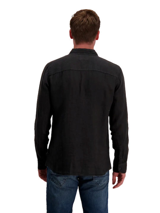 Carsjeans Men's Shirt Long Sleeve Linen Black