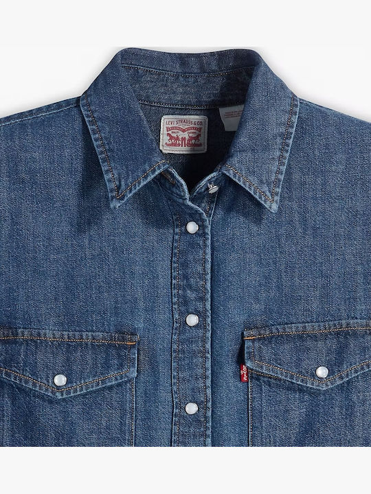 Western Women's Denim Long Sleeve Shirt Blue