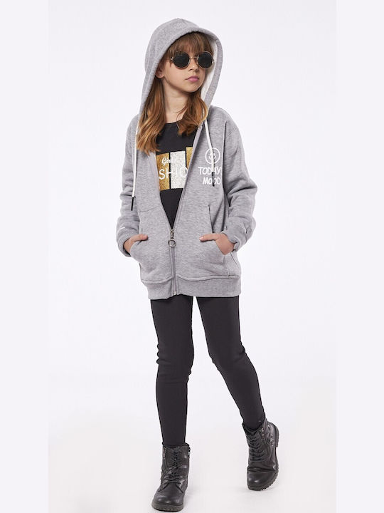 Εβίτα Girls Hooded Sweatshirt with Zipper Gray