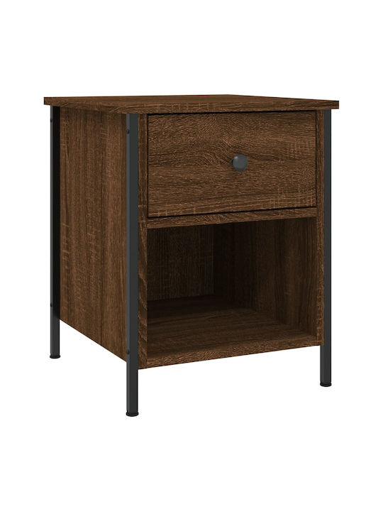 Wooden Bedside Table with Metallic Legs Καφέ Δρυς 40x42x50cm