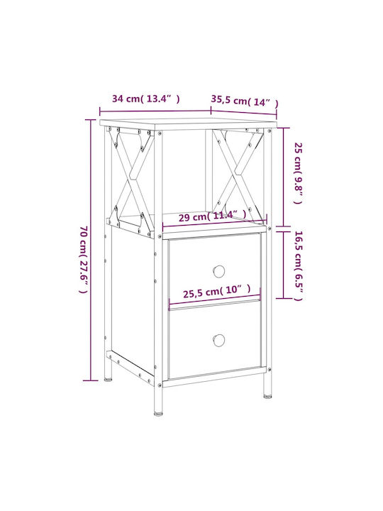 Wooden Gray Sonoma Bedside Table 34x35.5x70cm