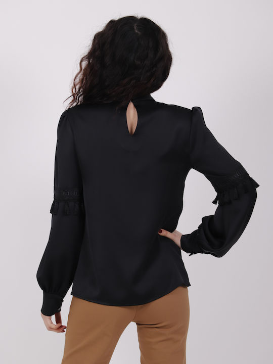 Damen Bluse Langärmelig Schwarz