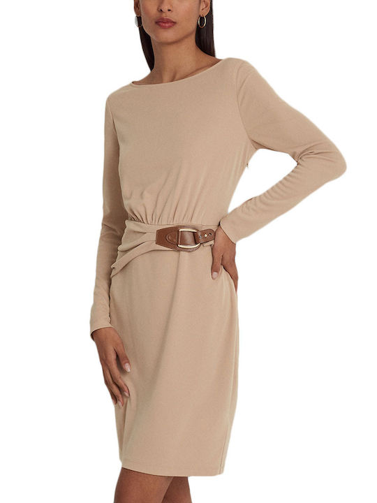 Ralph Lauren GYORGY Sommer Midi Kleid Beige