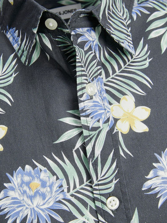 Cămașă Bărbați Mâneca Scurtă 100% Bumbac Linie Îngustă Model Floral Gri