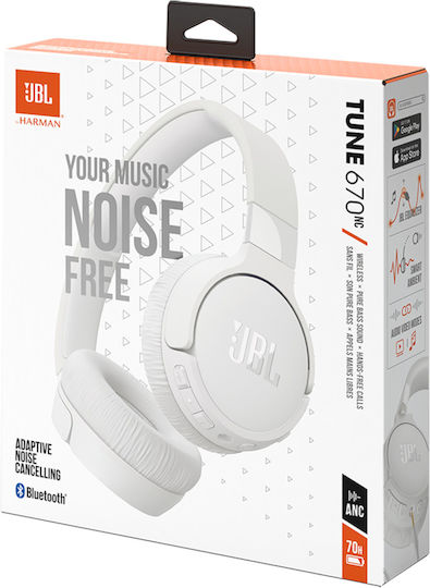 JBL Tune 670NC Wireless / Wired On Ear Headphones with 70 hours of Operation and Quick Charge White