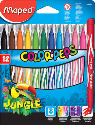 Maped Color'Peps Jungle Πλενόμενοι Μαρκαδόροι Ζωγραφικής σε 12 Χρώματα