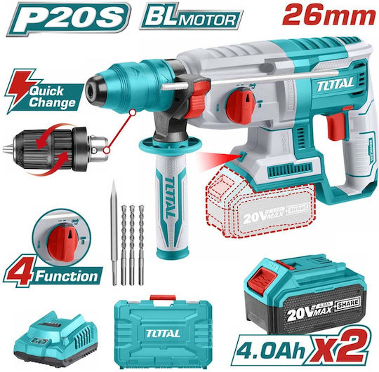 Total Impact Demolition Hammer Battery 20V 2x4Ah with Chuck SDS Plus