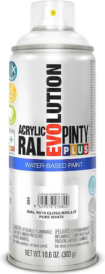 Pinty Plus Σπρέι Βαφής Evolution Water-Based Ακρυλικό με Γυαλιστερό Εφέ Λευκό RAL9010 400ml
