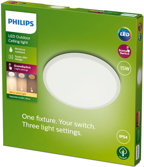 Philips Rotund Încastrat Panou LED Putere 15W cu Alb Cald Lumini 25x25cm.