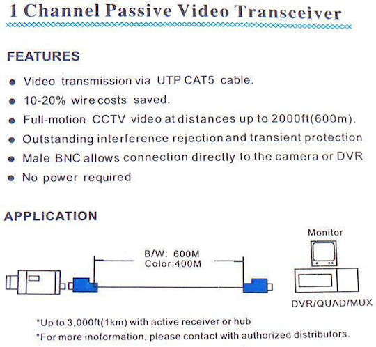 JT-1298 Video Balun for CCTV Systems 01.100.0127