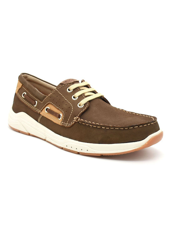 Freemood Men's Leather Boat Shoes Brown