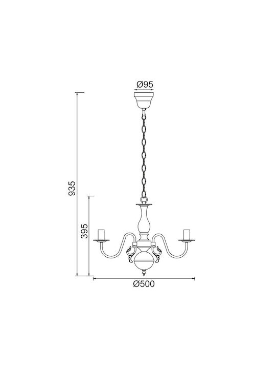 Aca Elegant Πολυέλαιος 3xE14 Ø50cm με Κεράκια Λευκός DLA12003P