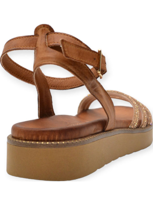 Leather Women's Flat Sandals in Brown Color