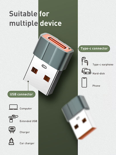 Ldnio LC150 Μετατροπέας USB-A male σε USB-C female Ασημί 1τμχ