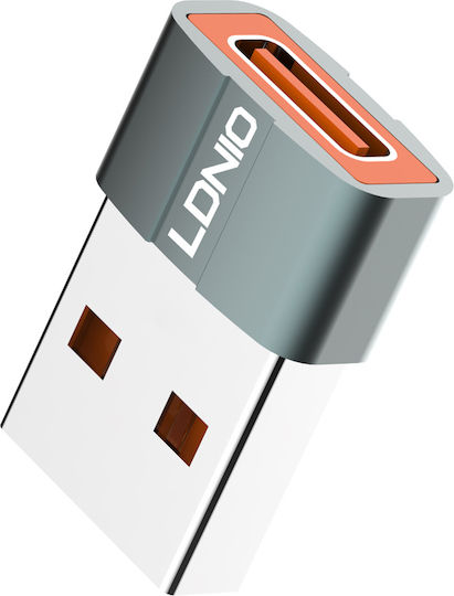 Ldnio LC150 Μετατροπέας USB-A male σε USB-C female Ασημί 1τμχ
