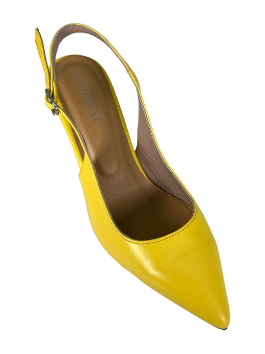 Leather Pointed Toe Yellow Heels with Strap