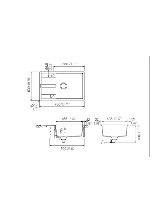 Schock Cristalite Manhattan 110-30180-1401 Drop-In Мивка от Синтетичен Гранит Ш78xД50см Неро