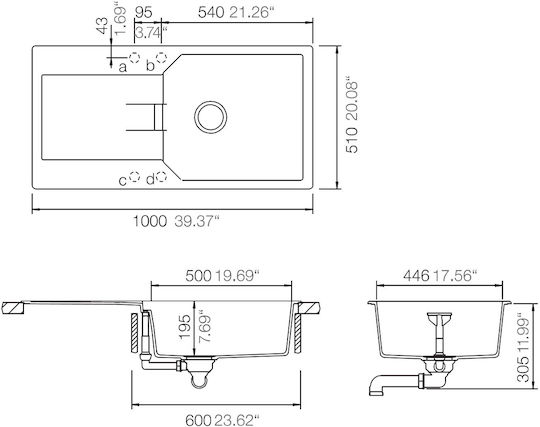 Schock Cristalite Manhattan 110-30100-1521 Drop-In Мивка от Синтетичен Гранит Ш100xД50см Moonstone