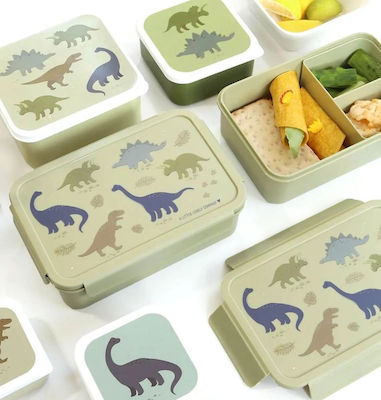 A Little Lovely Company Dinosaurs Kids Lunch Plastic Box Beige L22xW14.5xH0cm