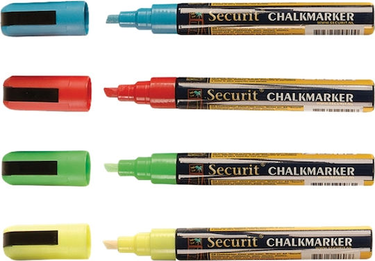 Securit Chalk Marker Σετ Μαρκαδόροι Μαυροπίνακα Υγρής Κιμωλίας για Γυαλί με Μεσαία Μύτη 4τμχ