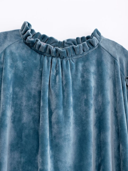 Children's Dress Long Sleeve Velvet Light Blue
