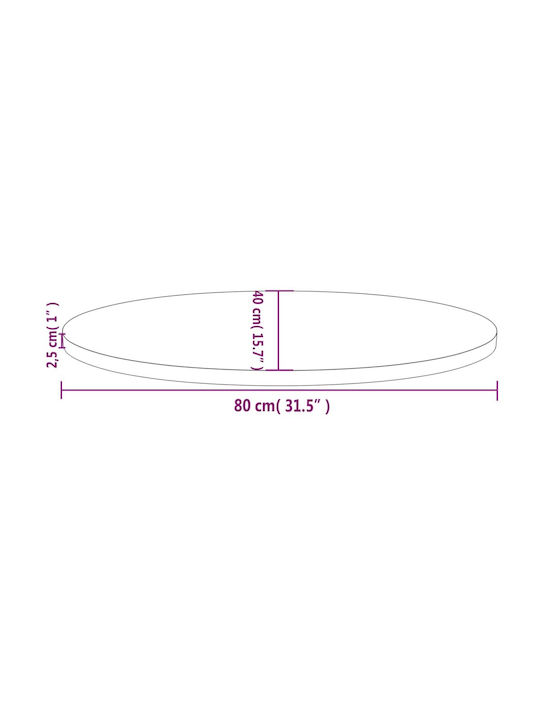 vidaXL Oval Table Surface made of Solid Wood in White Color 80x40x2.5cm 824321 1pcs