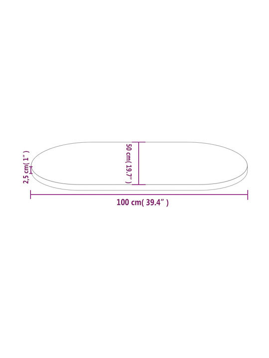 vidaXL Oval Table Surface made of Solid Wood 100x50x2.5cm 824360 1pcs