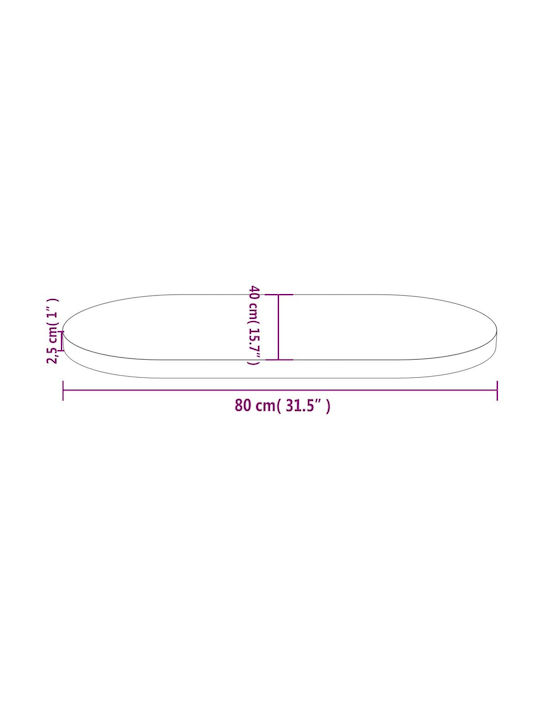 vidaXL Oval Table Surface made of Solid Wood in White Color 80x40x2.5cm 824351 1pcs