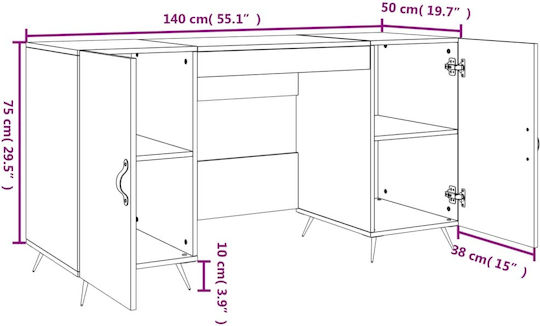 Γραφείο Ξύλινο Λευκό 140x50x75εκ.