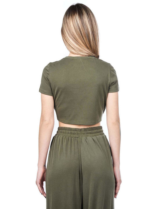 Zoya Damen Sommer Crop Top Kurzarm Khaki