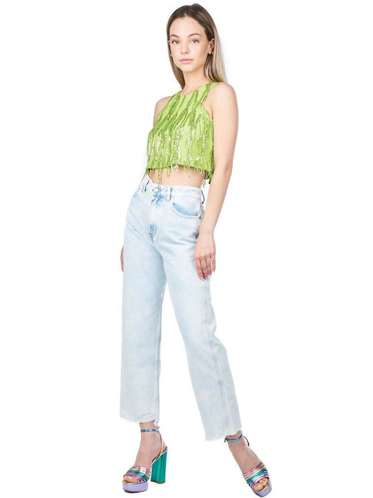Women's Summer Sleeveless Green Crop Top