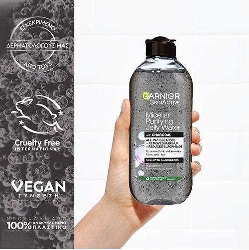Garnier SkinActive Jelly Charcoal Micellar Water Αφαίρεσης Μακιγιάζ Προσώπου για Ακνεϊκές Επιδερμίδες 400ml