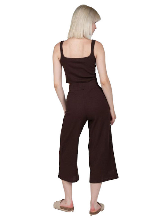 24 Colours Women's Fabric Trousers Brown