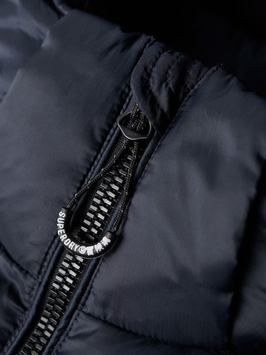 Women's Short Puffer Jacket for Winter with Hood Blue