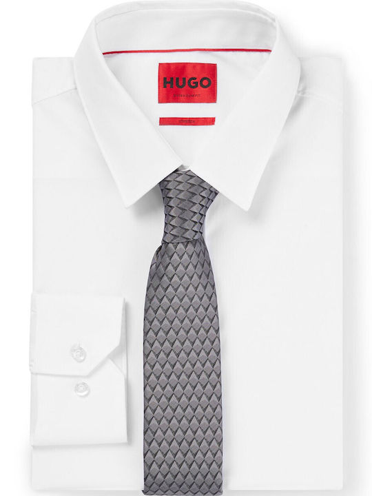 Hugo Boss Ανδρική Γραβάτα Μεταξωτή Μονόχρωμη σε Γκρι Χρώμα